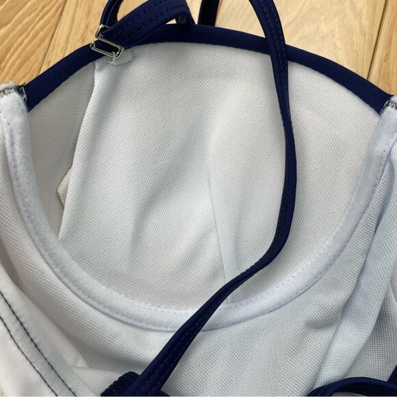 Blue & White Color Block One Piece Swimsuit Bathing Suit Molded Underwire Sz L - Picture 15 of 15